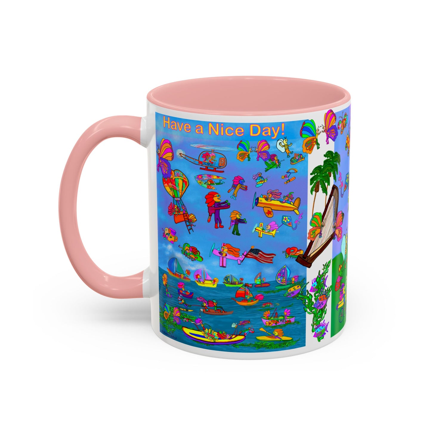 Accent Mug #P045, 11oz, Sunset red, black and pink 11oz