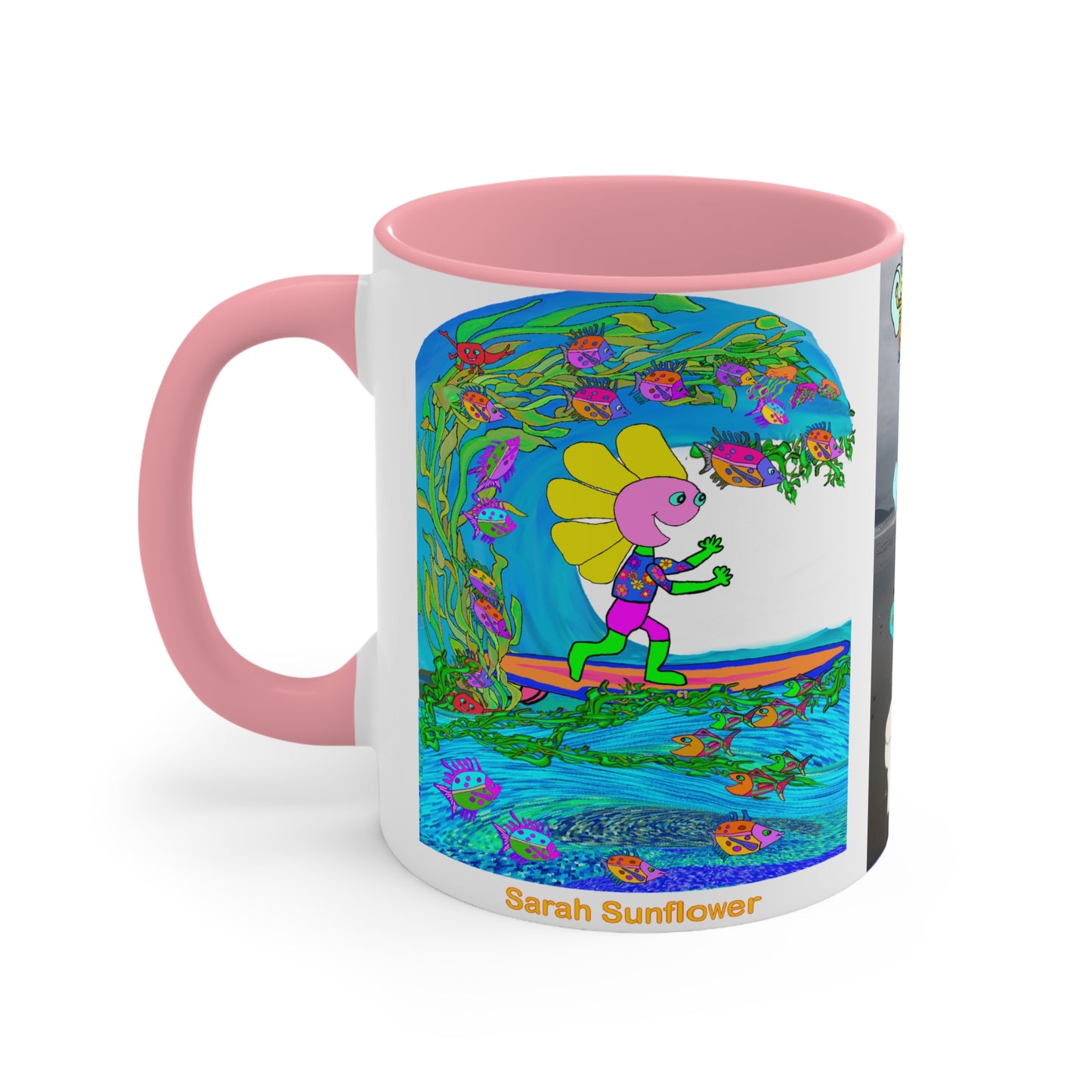 Accent Mug #P044, Beach Day, red, black and pink 11oz