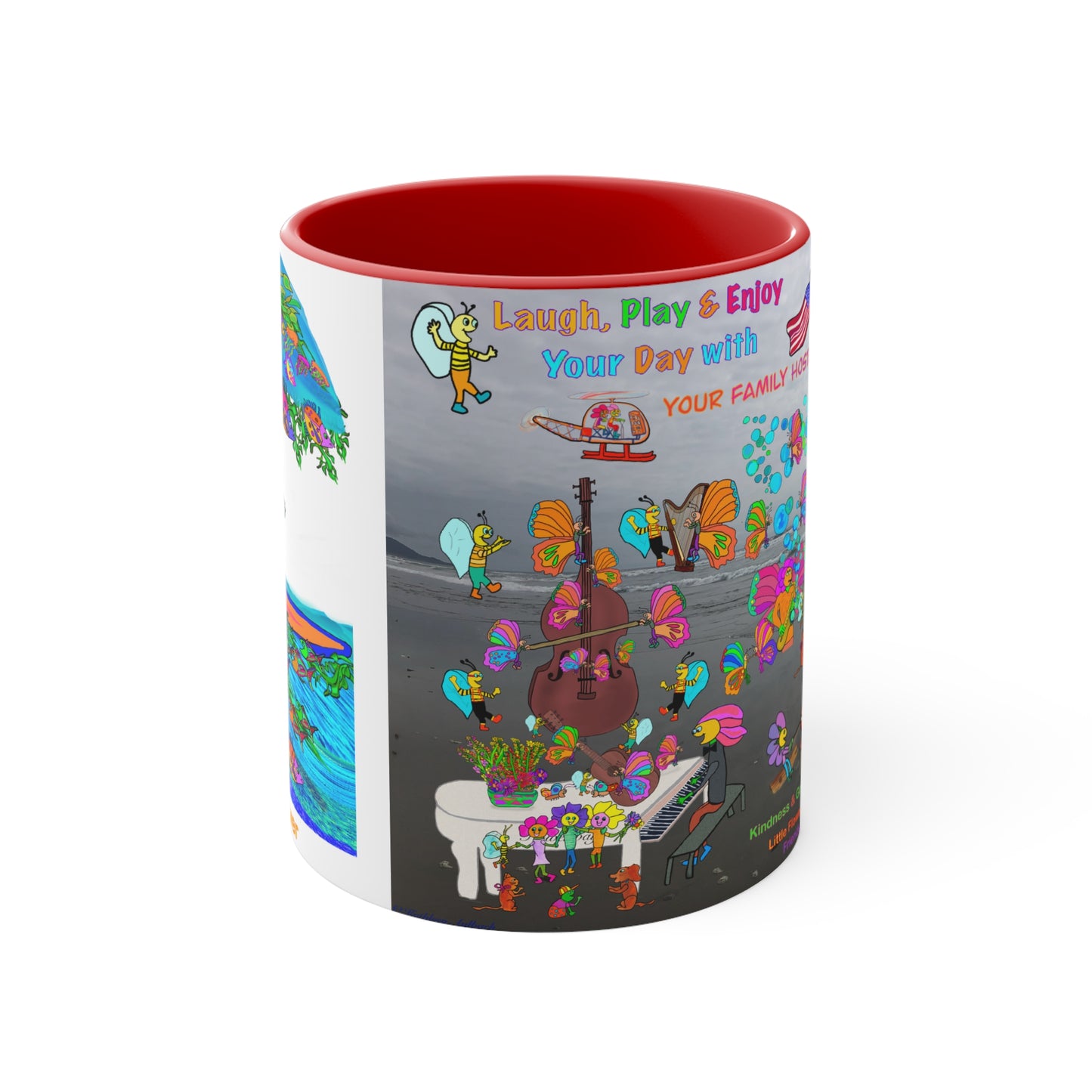 Accent Mug #P044, Beach Day, red, black and pink 11oz