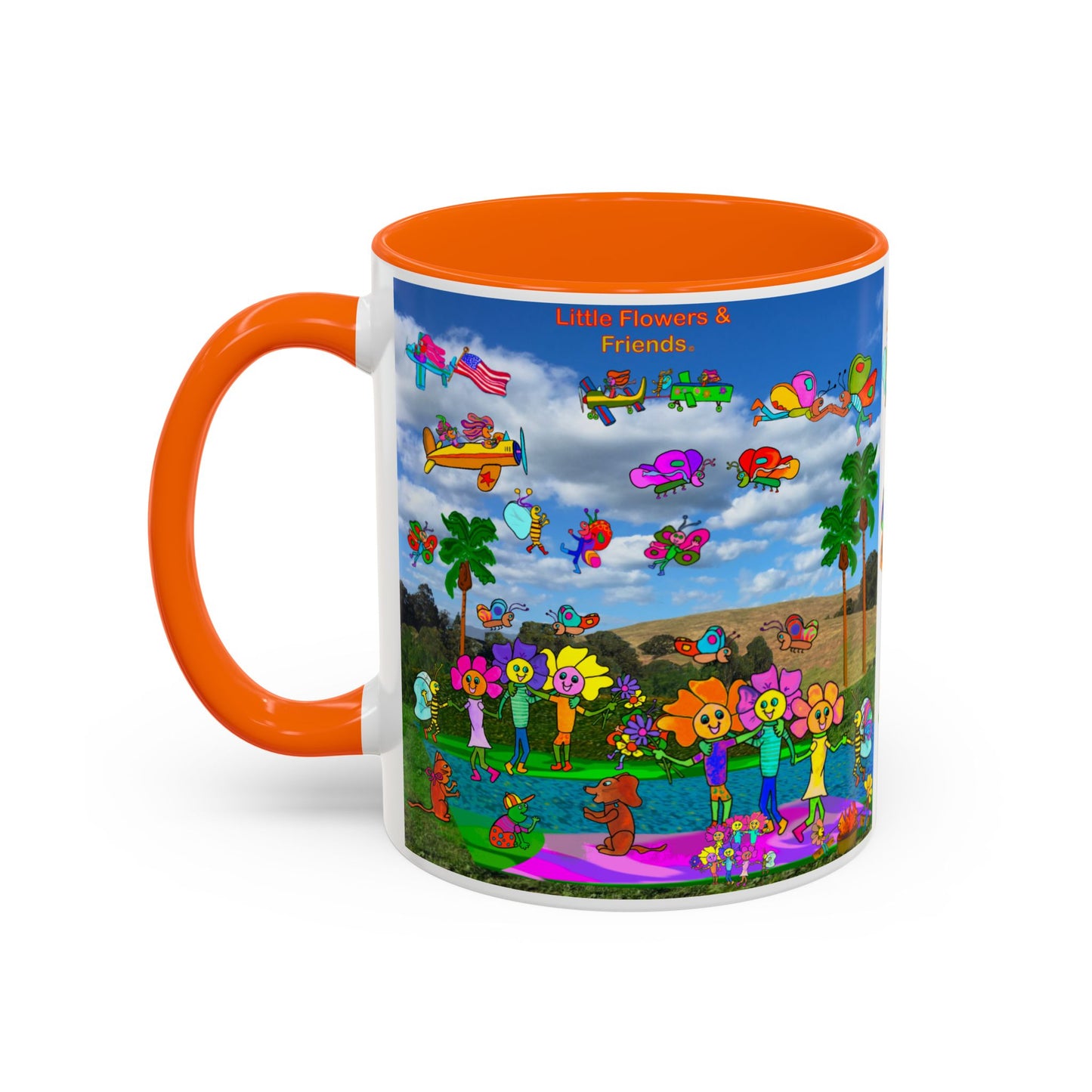 Whimsical Accent Coffee Mug - Enjoy a Wonderful Day with Little Flowers & Friends