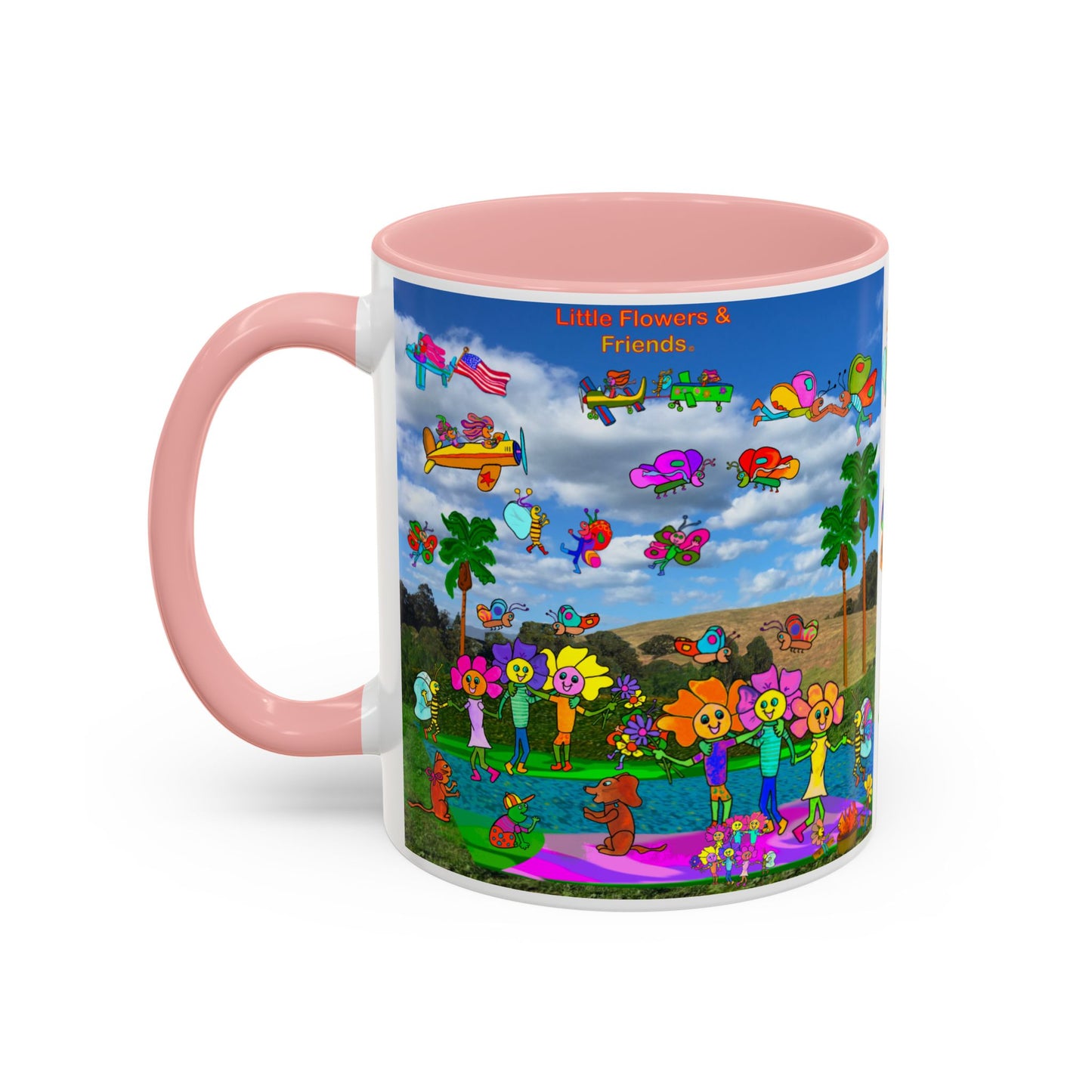Whimsical Accent Coffee Mug - Enjoy a Wonderful Day with Little Flowers & Friends