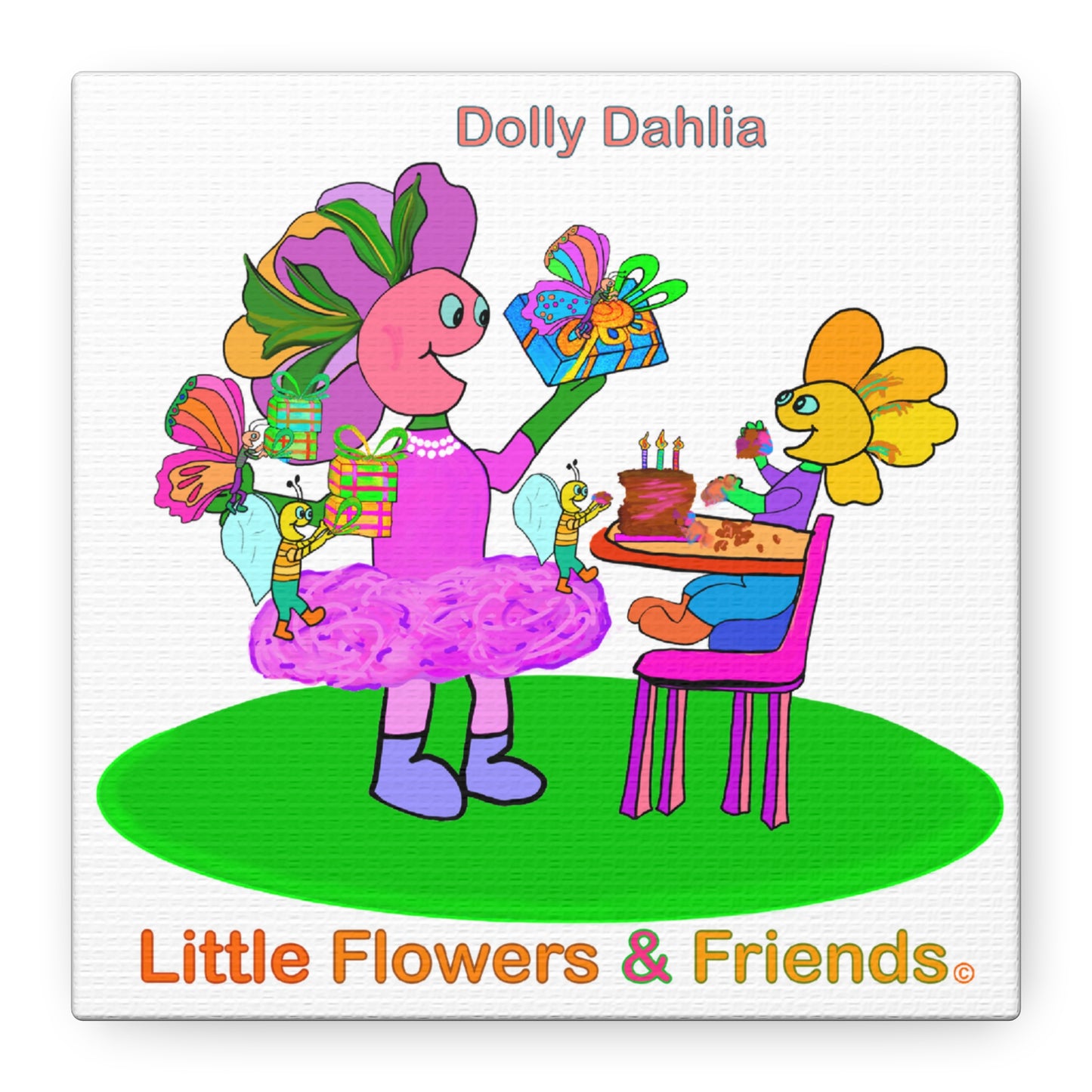 #022W) Dolly Dahlia, Matte Canvas, Stretched, 1.25"