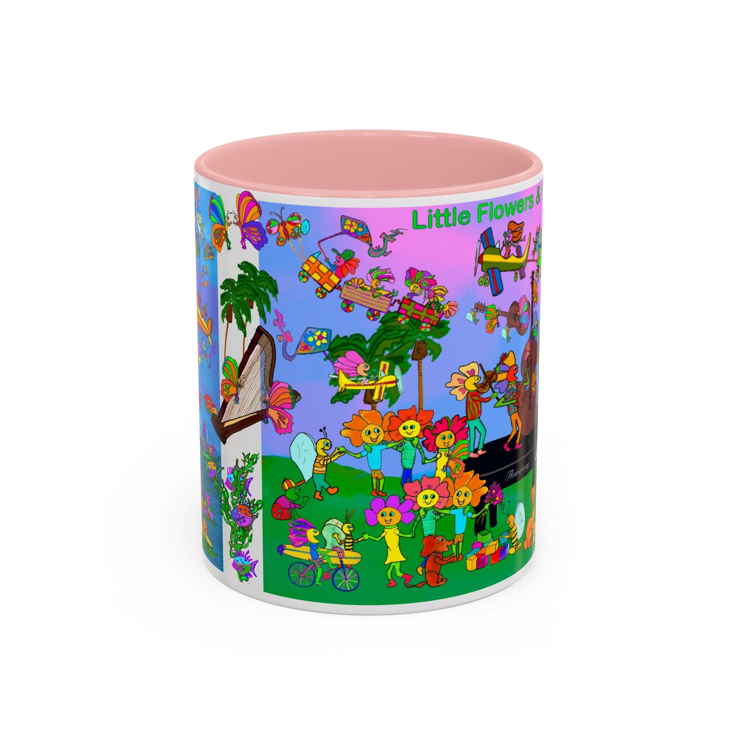 Accent Mug #P045, 11oz, Sunset red, black and pink 11oz