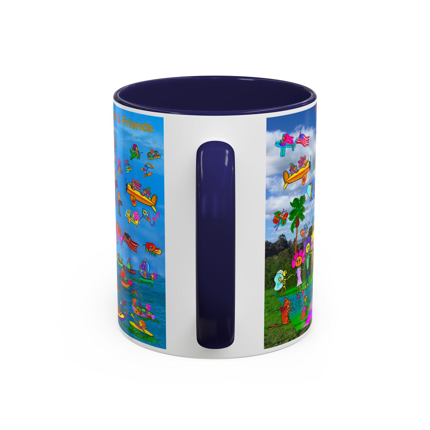 Whimsical Accent Coffee Mug - Enjoy a Wonderful Day with Little Flowers & Friends