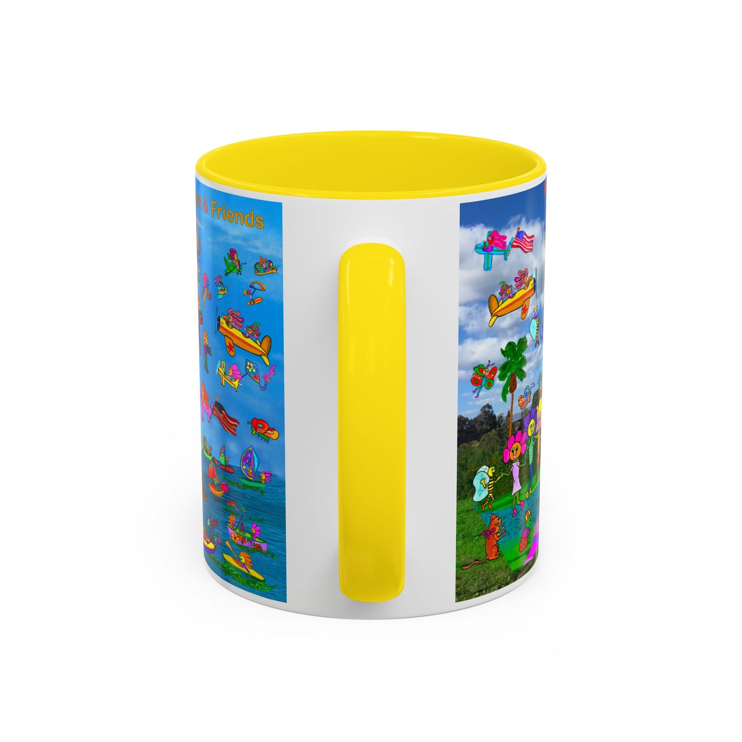 Whimsical Accent Coffee Mug - Enjoy a Wonderful Day with Little Flowers & Friends