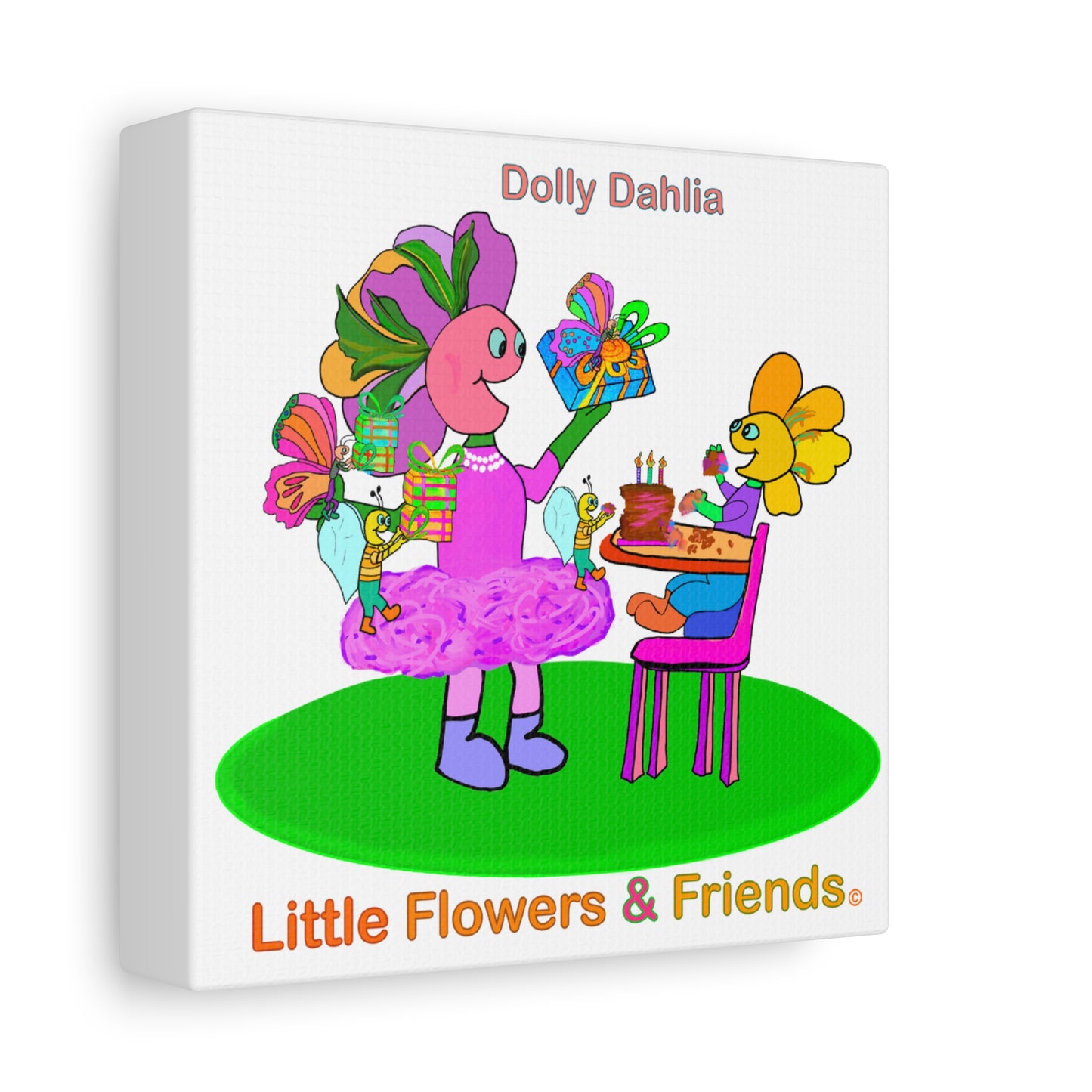 #022W) Dolly Dahlia, Matte Canvas, Stretched, 1.25"