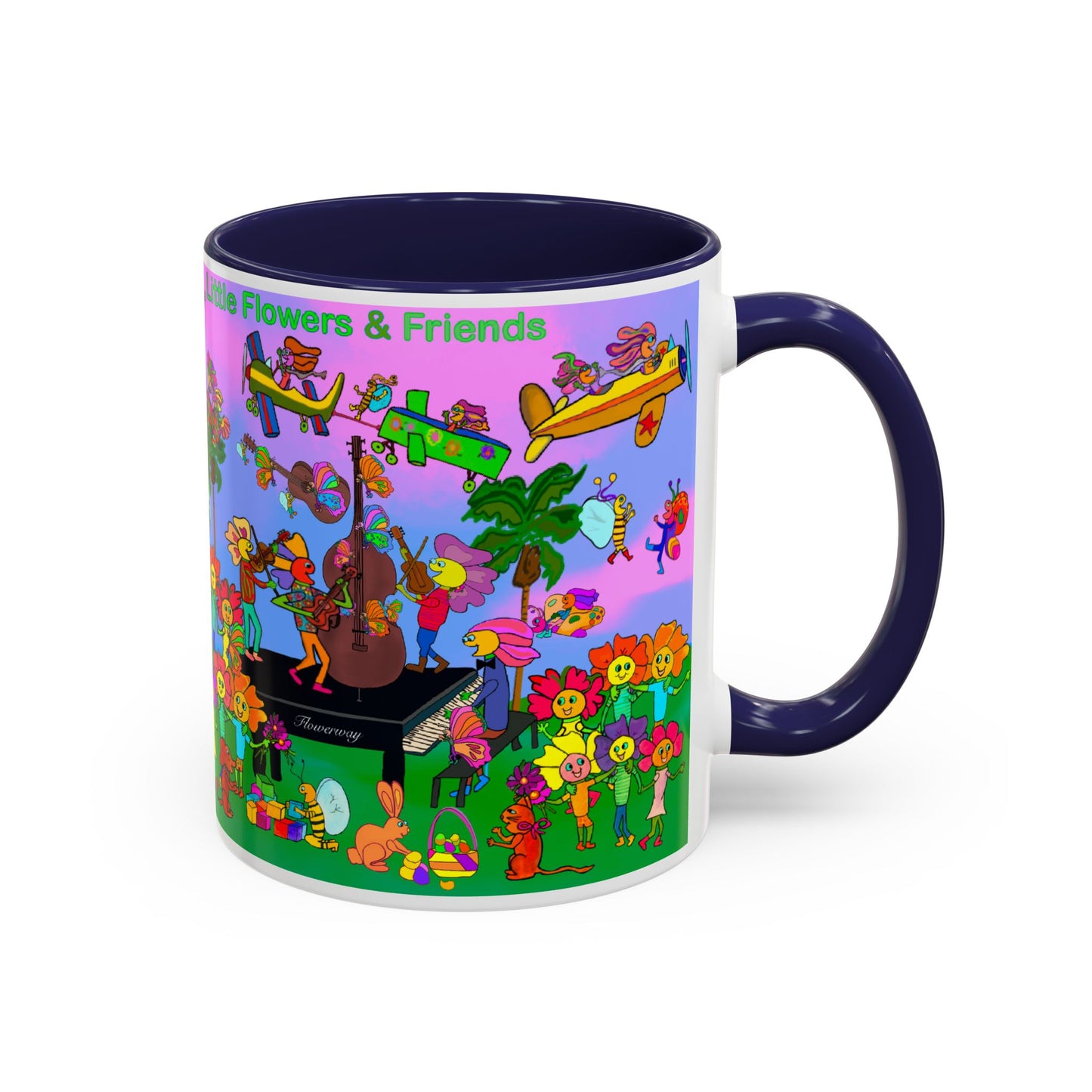 Accent Mug #P045, 11oz, Sunset red, black and pink 11oz