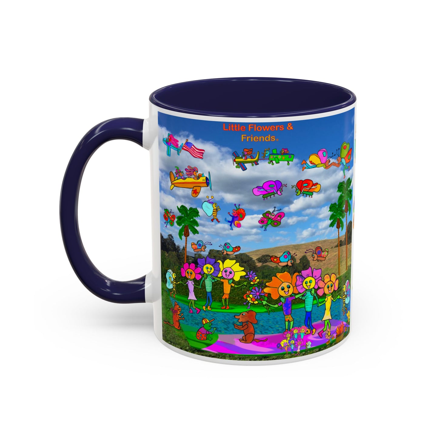 Whimsical Accent Coffee Mug - Enjoy a Wonderful Day with Little Flowers & Friends