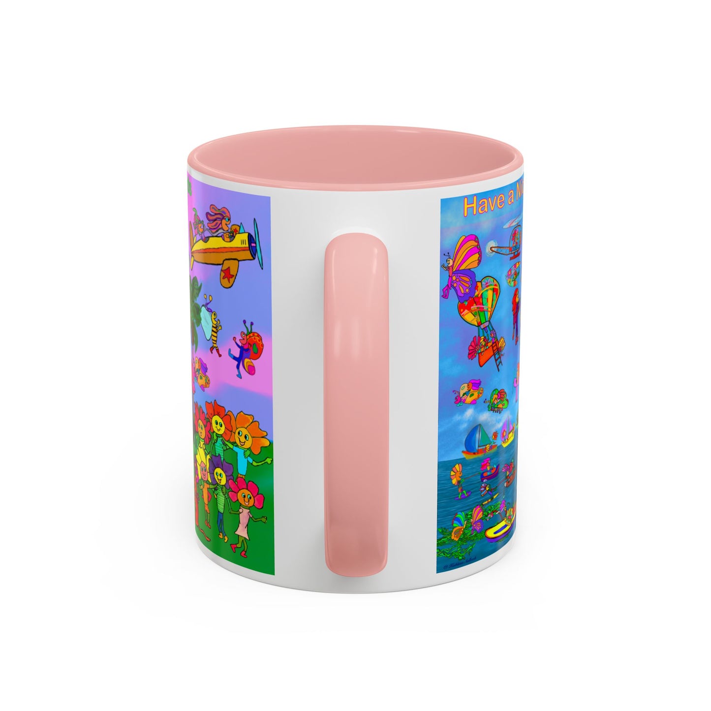 Accent Mug #P045, 11oz, Sunset red, black and pink 11oz