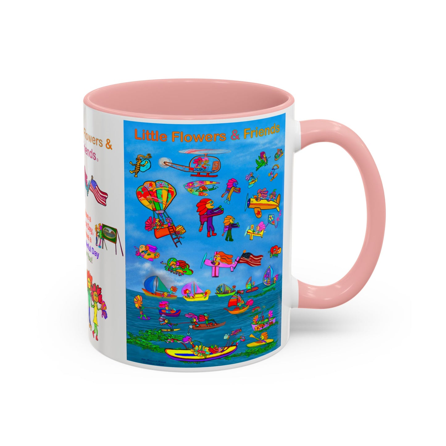 Whimsical Accent Coffee Mug - Enjoy a Wonderful Day with Little Flowers & Friends