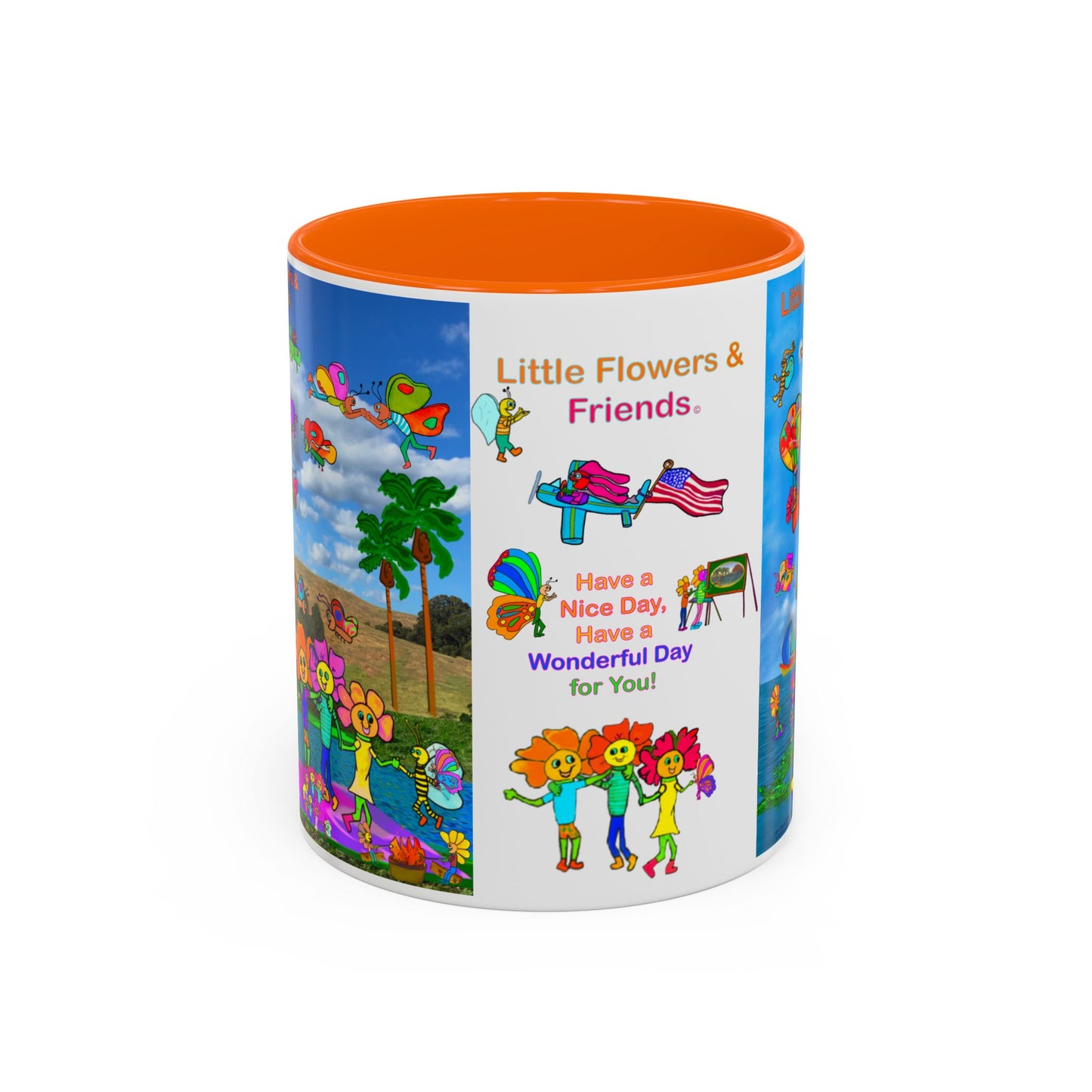 Whimsical Accent Coffee Mug - Enjoy a Wonderful Day with Little Flowers & Friends