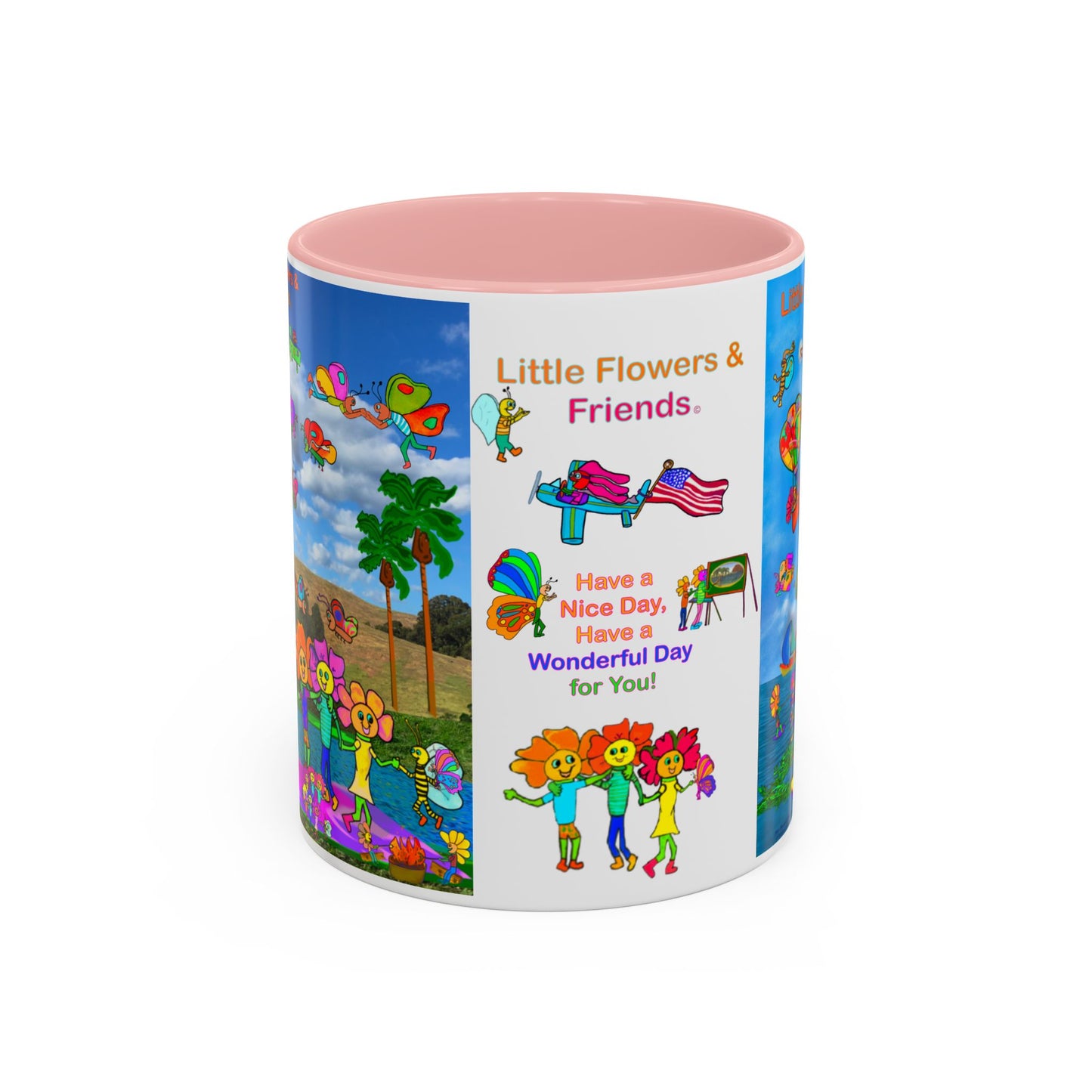 Whimsical Accent Coffee Mug - Enjoy a Wonderful Day with Little Flowers & Friends