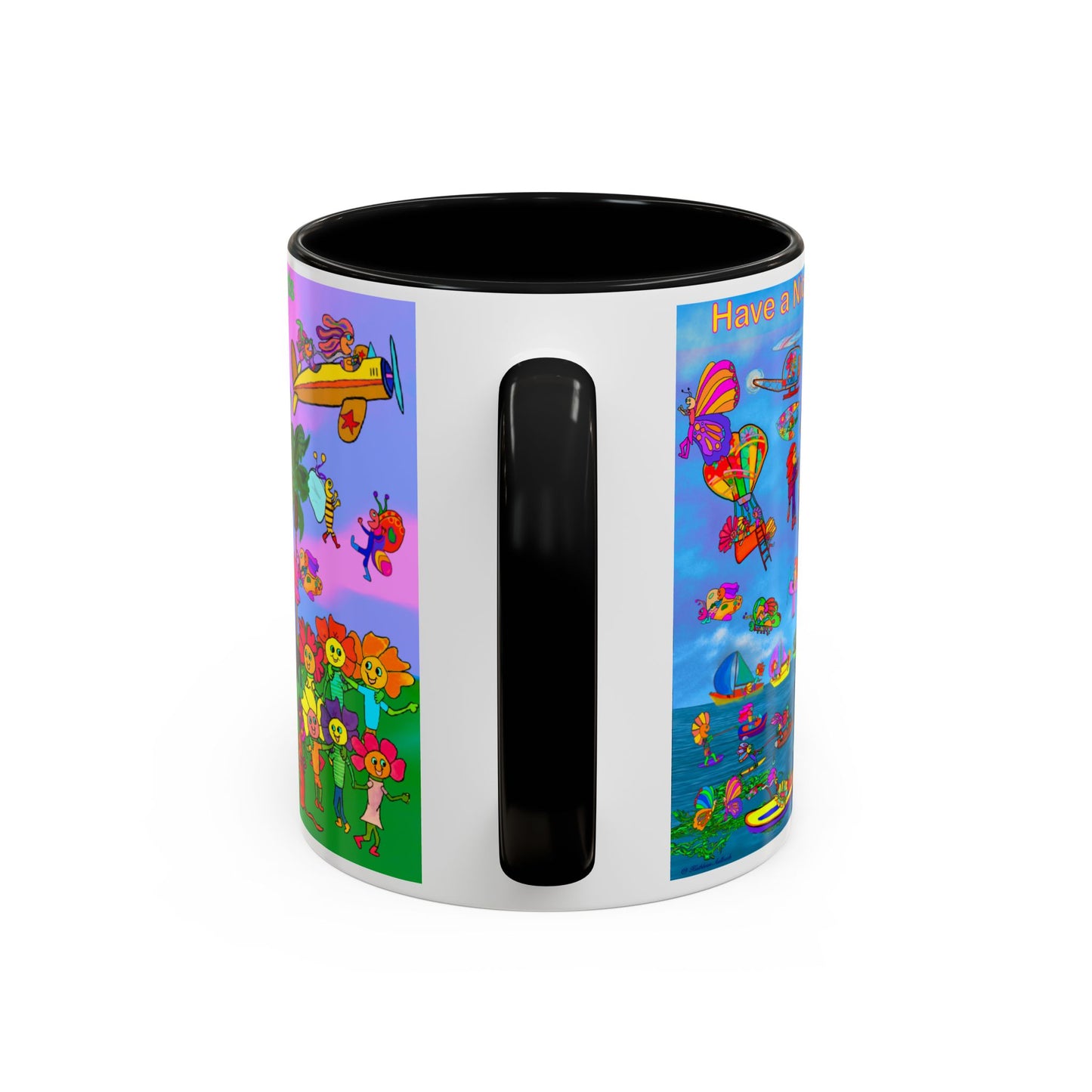 Accent Mug #P045, 11oz, Sunset red, black and pink 11oz