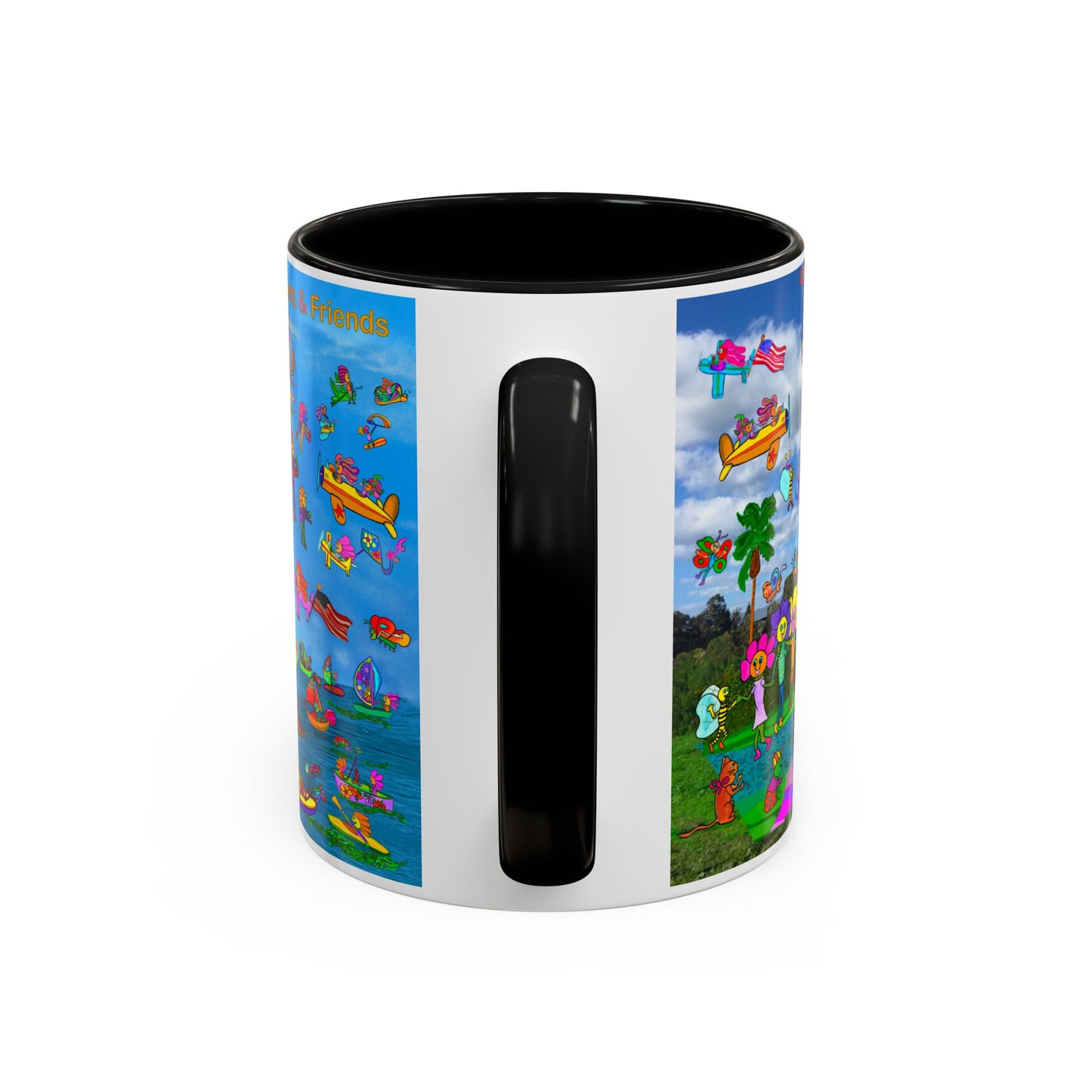 Whimsical Accent Coffee Mug - Enjoy a Wonderful Day with Little Flowers & Friends