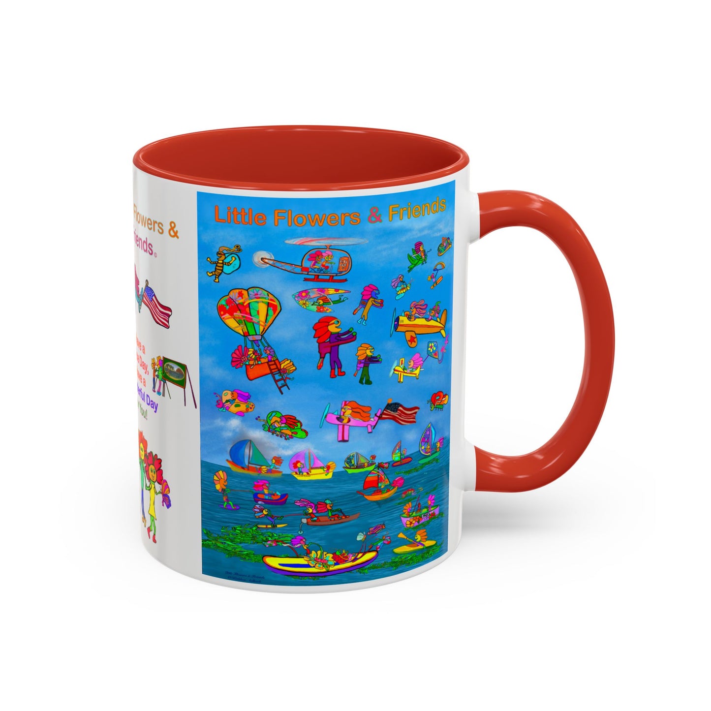Whimsical Accent Coffee Mug - Enjoy a Wonderful Day with Little Flowers & Friends