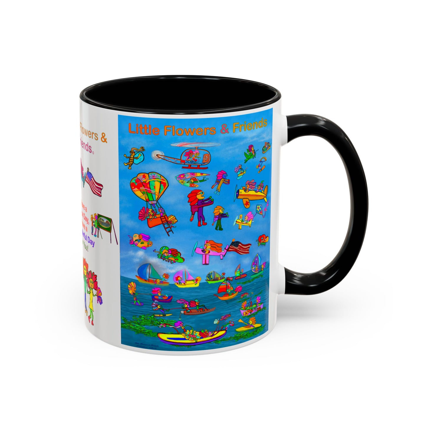 Whimsical Accent Coffee Mug - Enjoy a Wonderful Day with Little Flowers & Friends