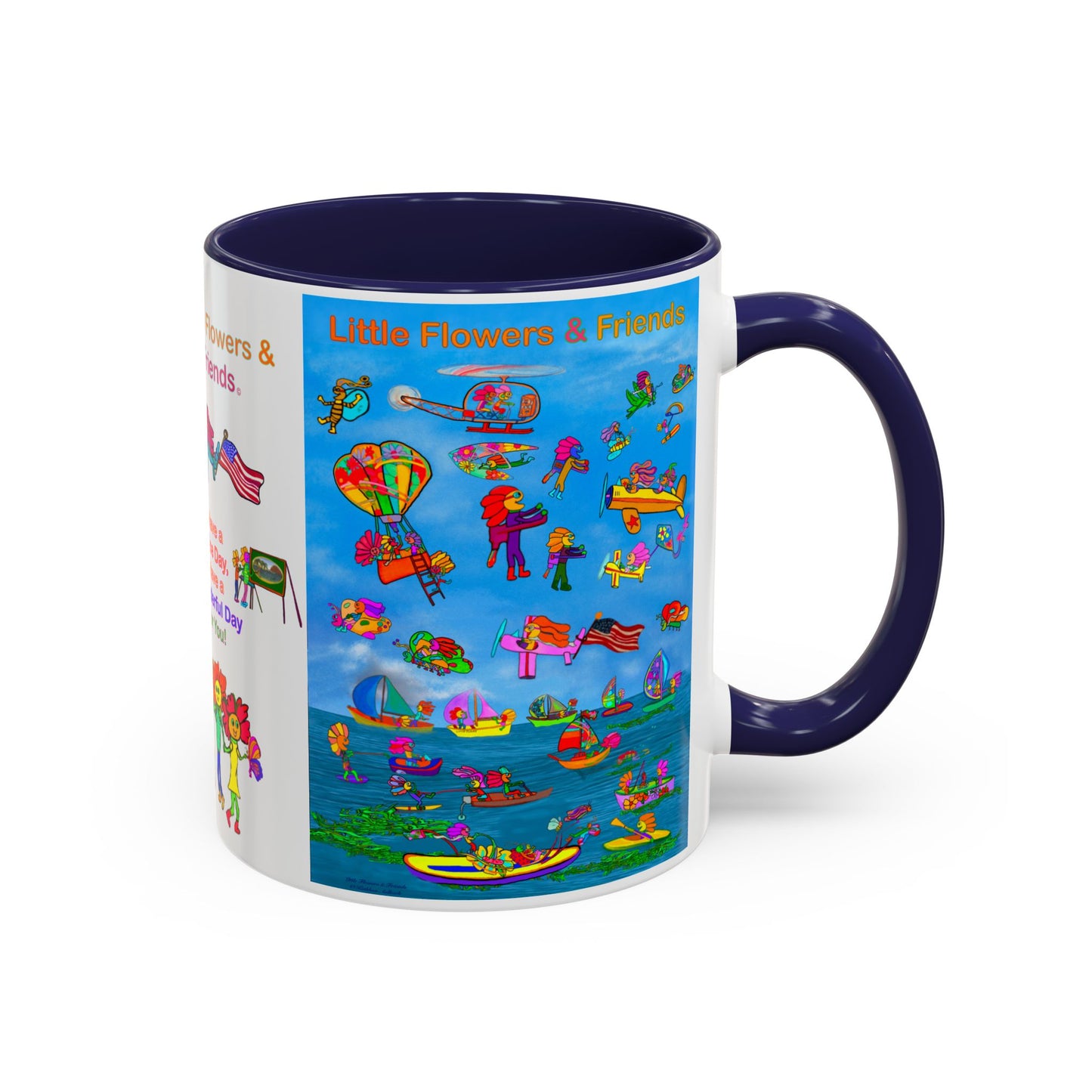 Whimsical Accent Coffee Mug - Enjoy a Wonderful Day with Little Flowers & Friends