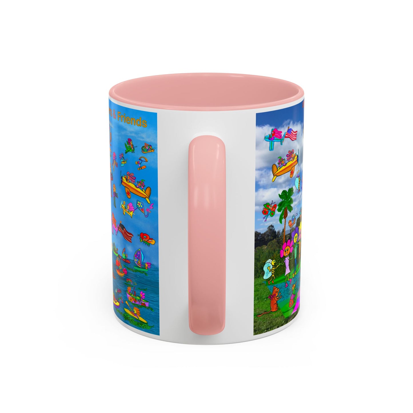 Whimsical Accent Coffee Mug - Enjoy a Wonderful Day with Little Flowers & Friends
