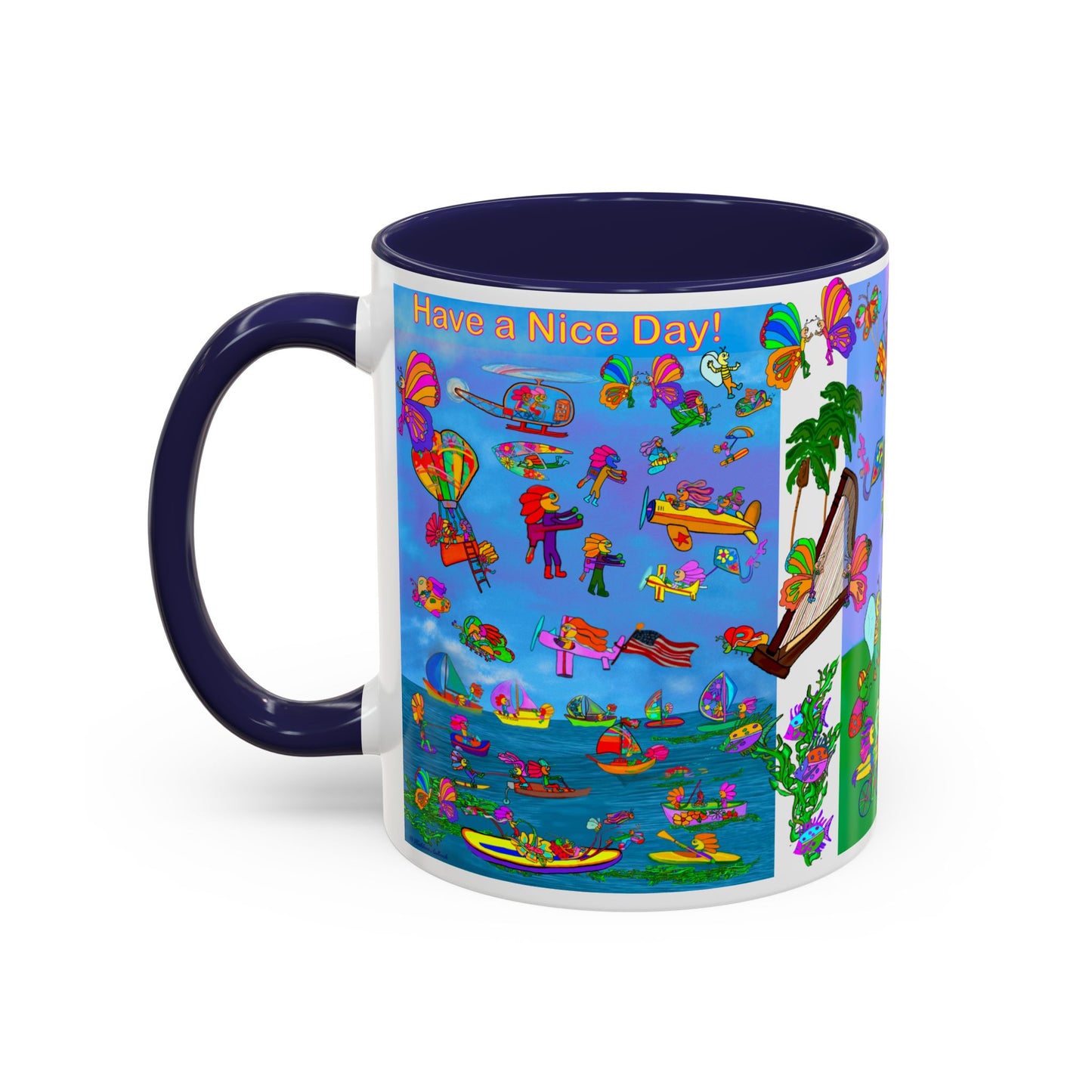 Accent Mug #P045, 11oz, Sunset red, black and pink 11oz