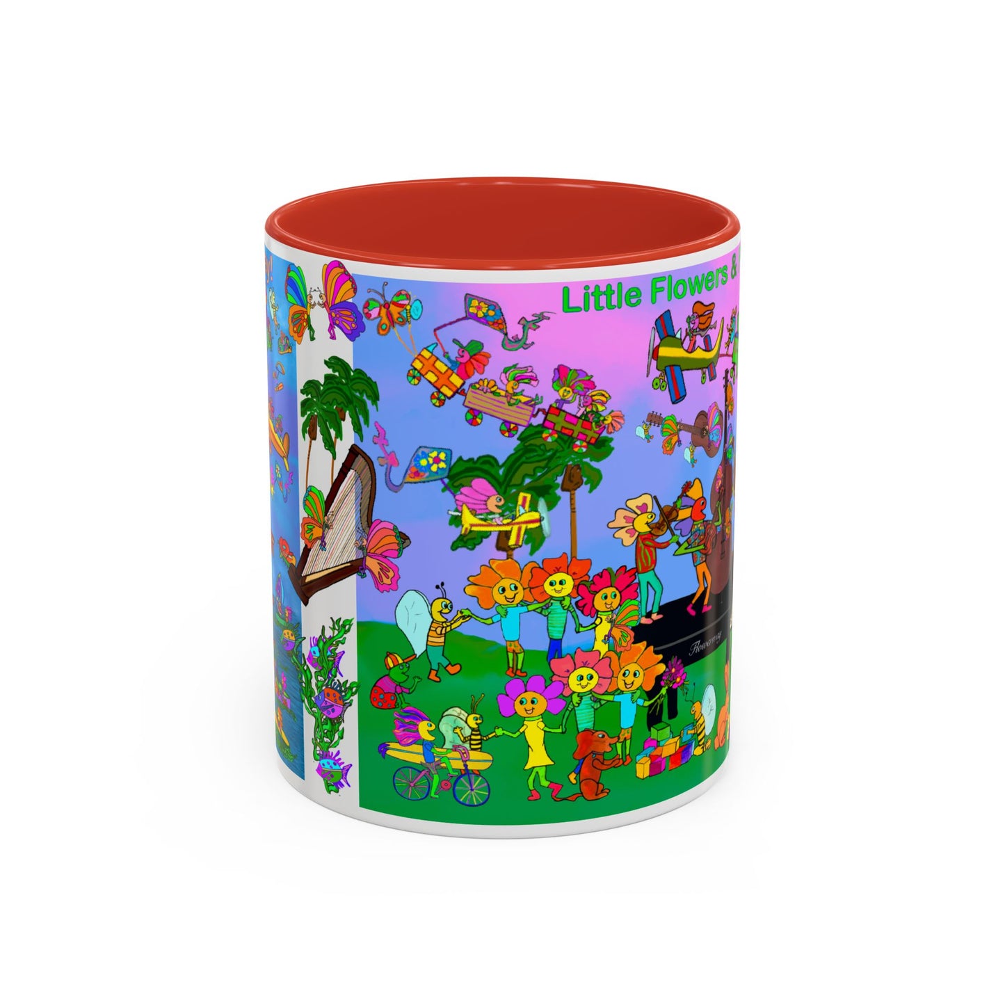 Accent Mug #P045, 11oz, Sunset red, black and pink 11oz