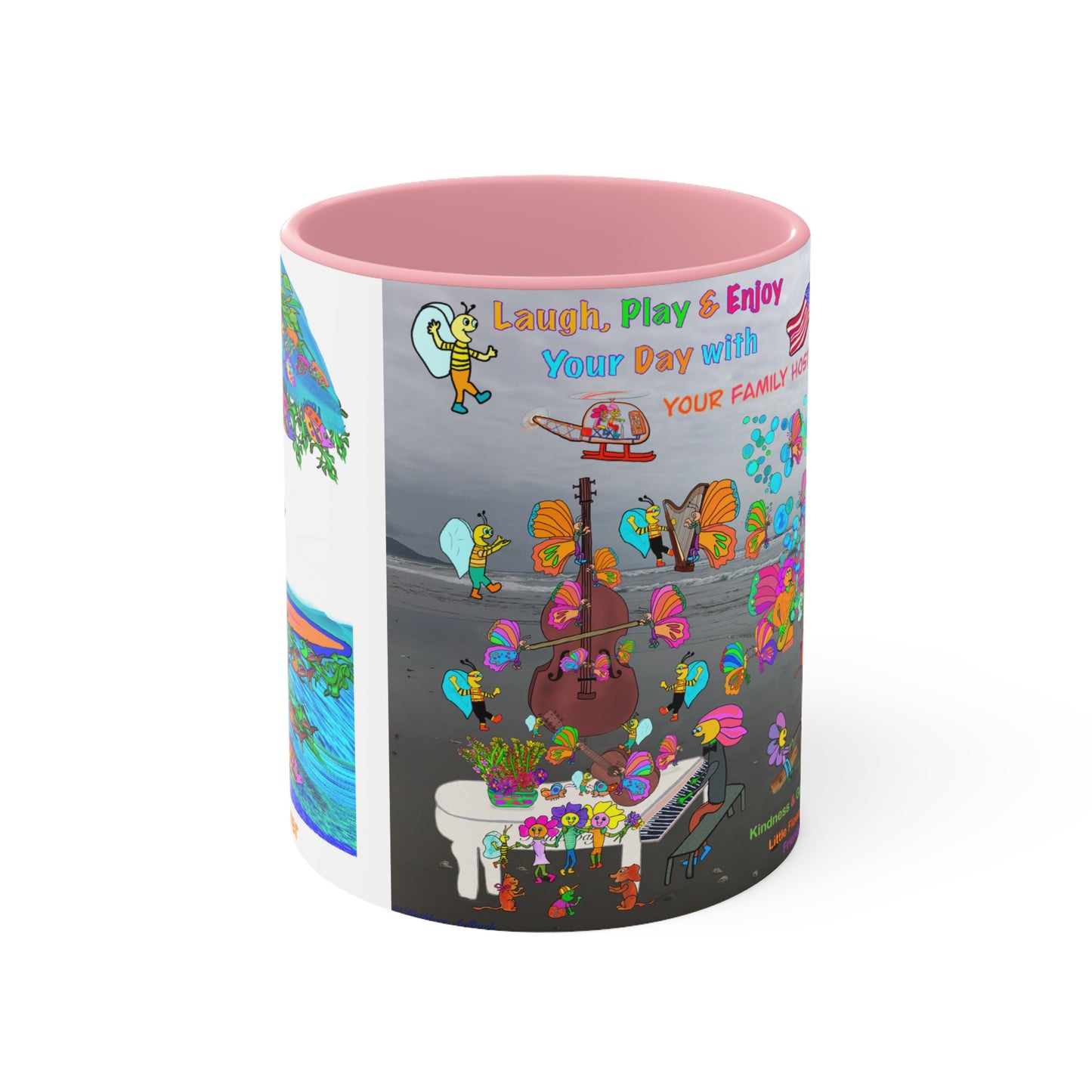 Accent Mug #P044, Beach Day, red, black and pink 11oz