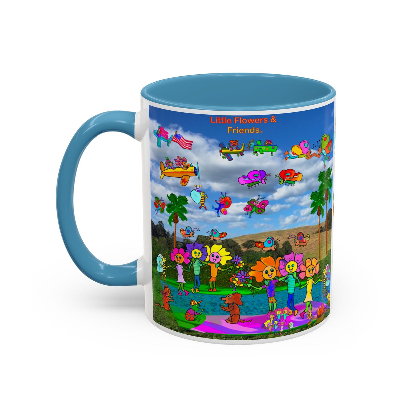 Whimsical Accent Coffee Mug - Enjoy a Wonderful Day with Little Flowers & Friends