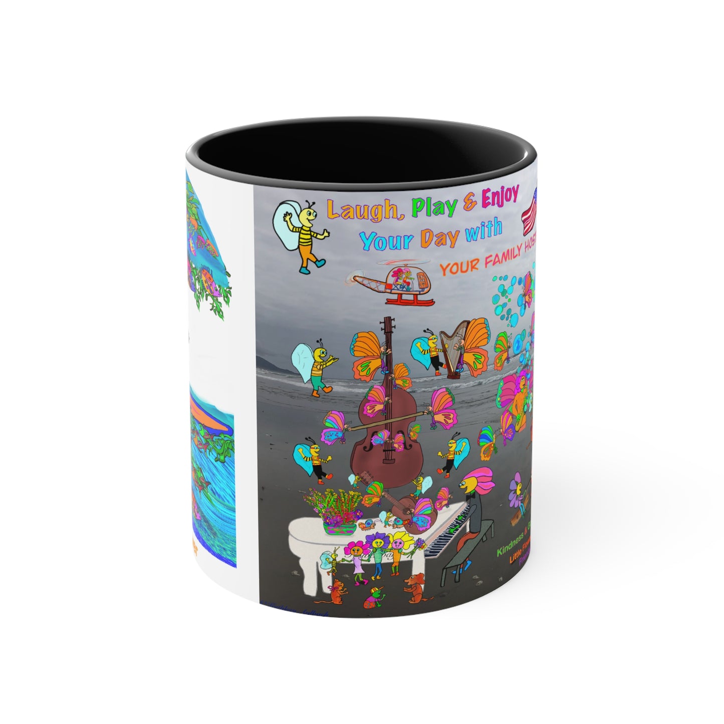 Accent Mug #P044, Beach Day, red, black and pink 11oz