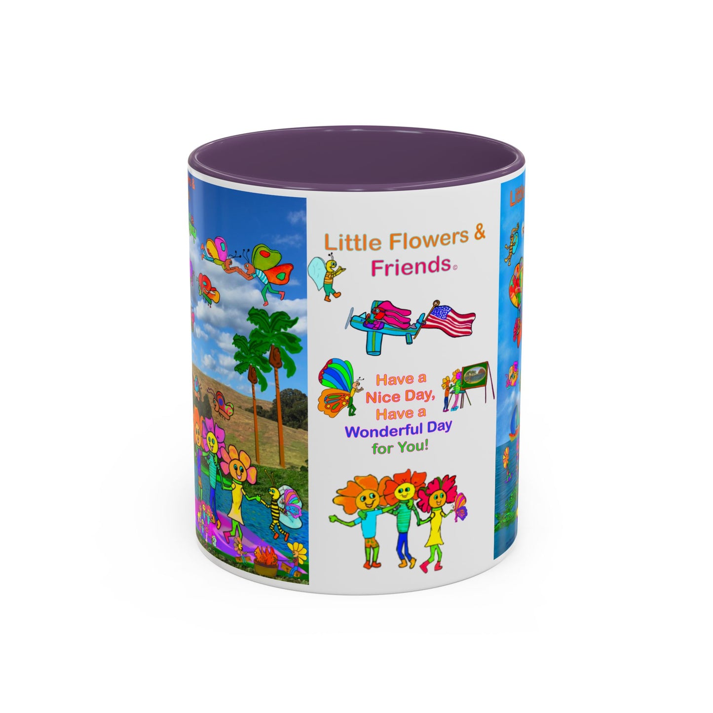 Whimsical Accent Coffee Mug - Enjoy a Wonderful Day with Little Flowers & Friends