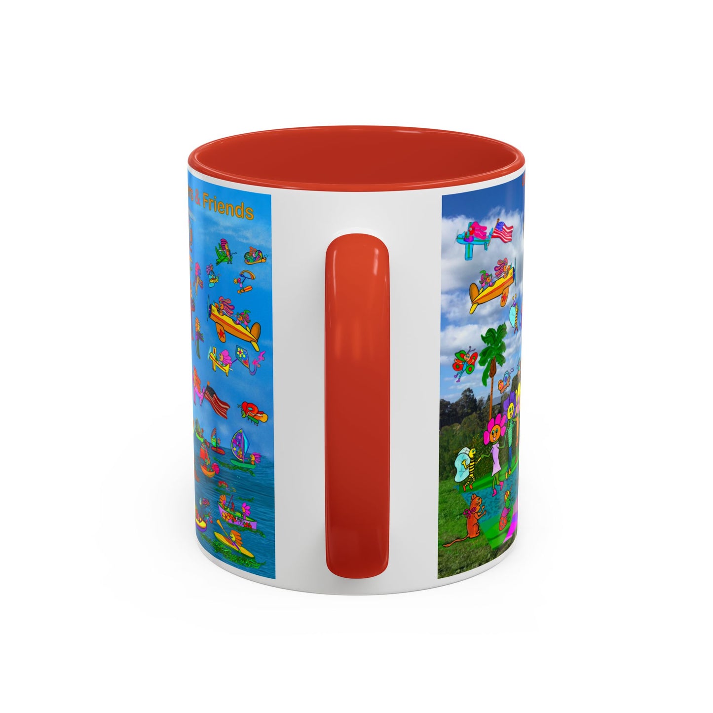 Whimsical Accent Coffee Mug - Enjoy a Wonderful Day with Little Flowers & Friends