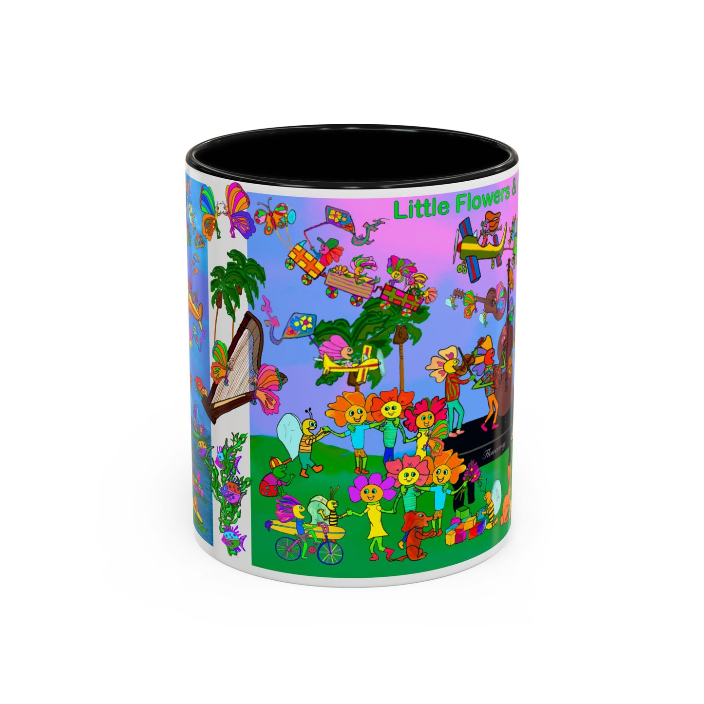 Accent Mug #P045, 11oz, Sunset red, black and pink 11oz
