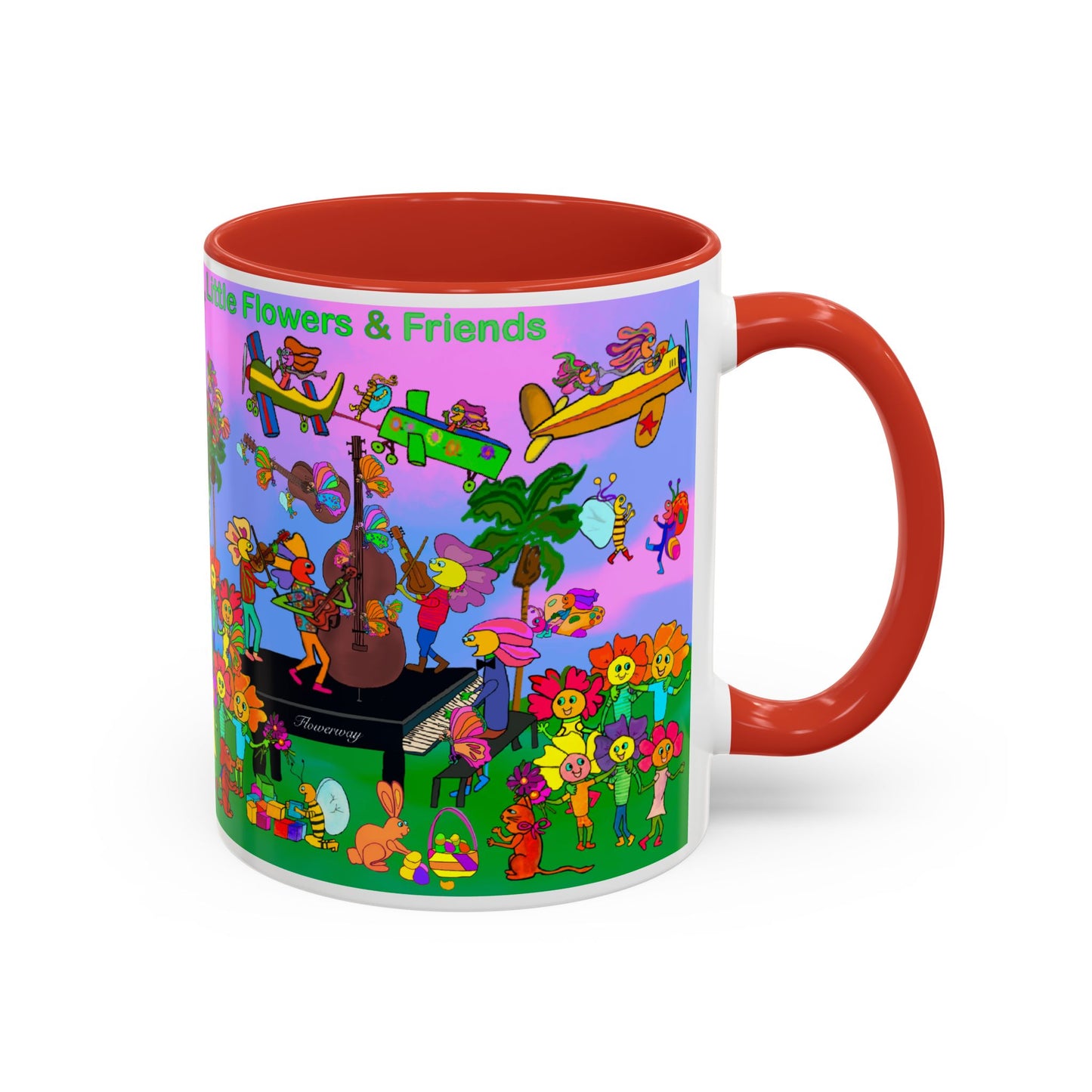 Accent Mug #P045, 11oz, Sunset red, black and pink 11oz