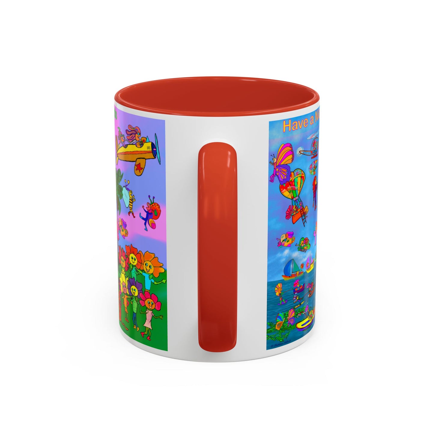 Accent Mug #P045, 11oz, Sunset red, black and pink 11oz