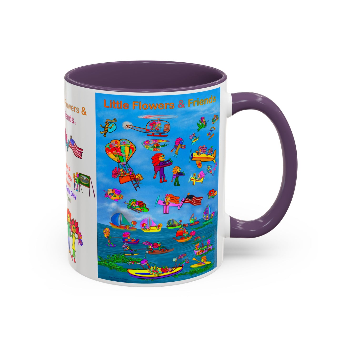 Whimsical Accent Coffee Mug - Enjoy a Wonderful Day with Little Flowers & Friends