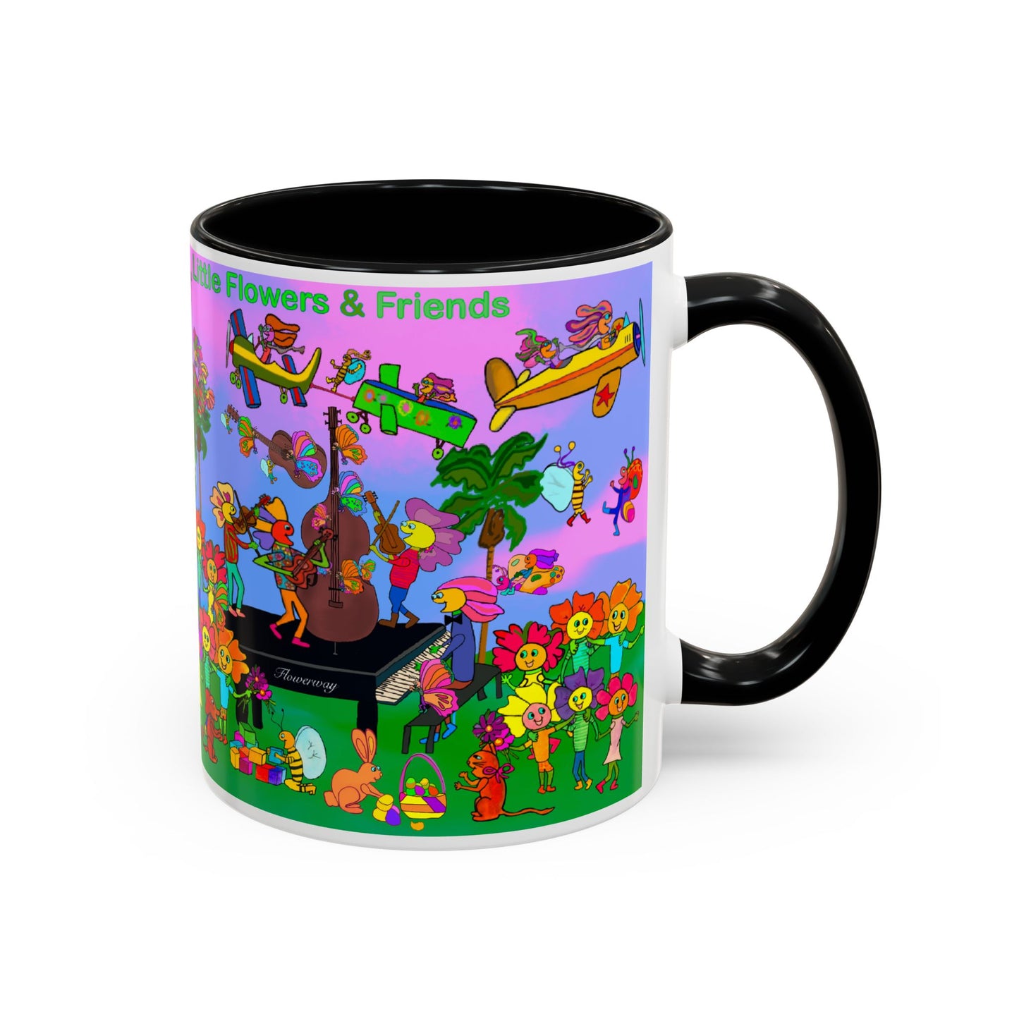 Accent Mug #P045, 11oz, Sunset red, black and pink 11oz