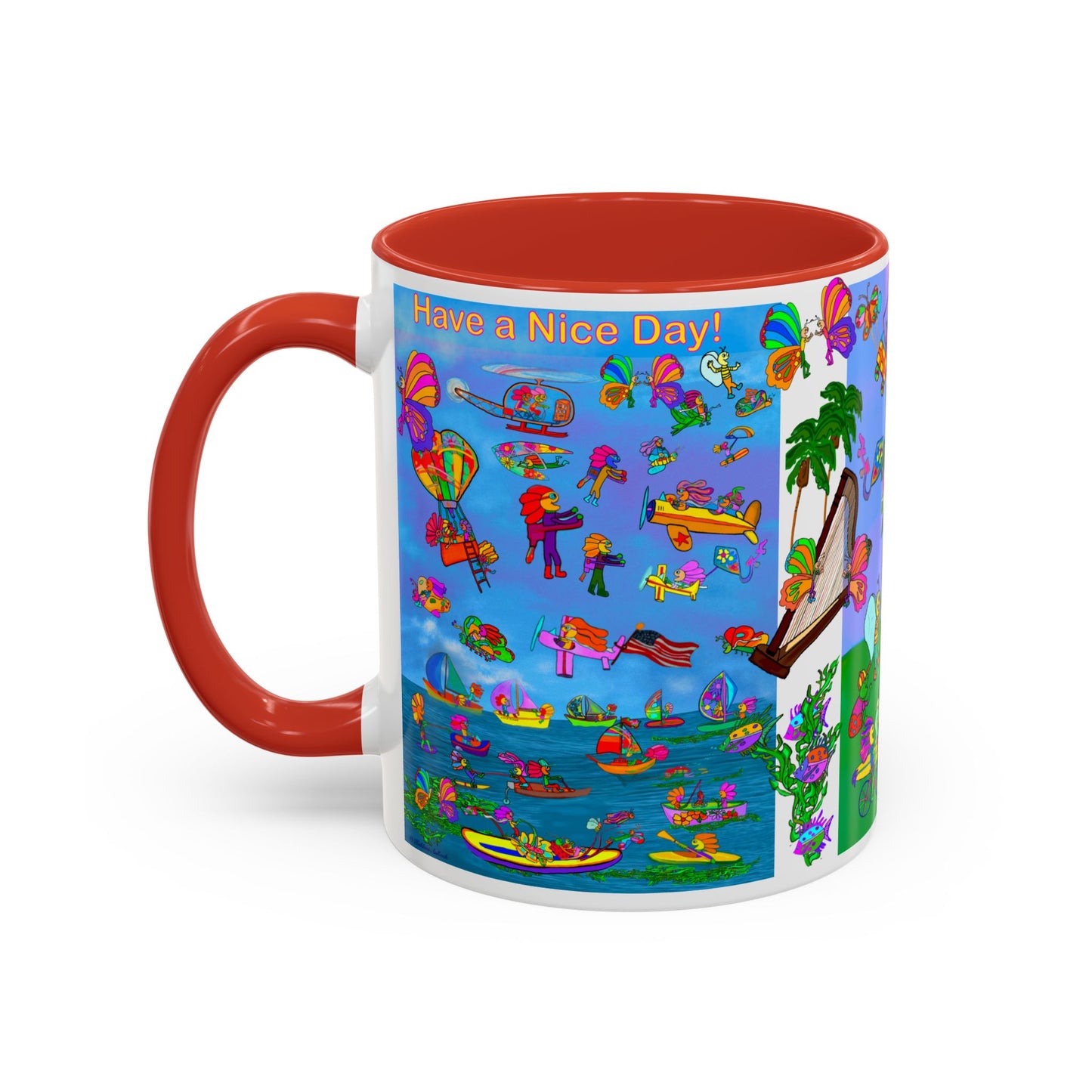 Accent Mug #P045, 11oz, Sunset red, black and pink 11oz