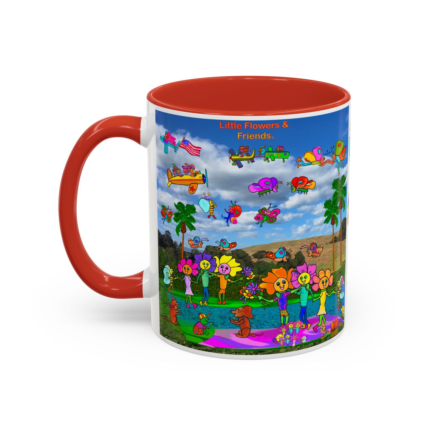 Whimsical Accent Coffee Mug - Enjoy a Wonderful Day with Little Flowers & Friends
