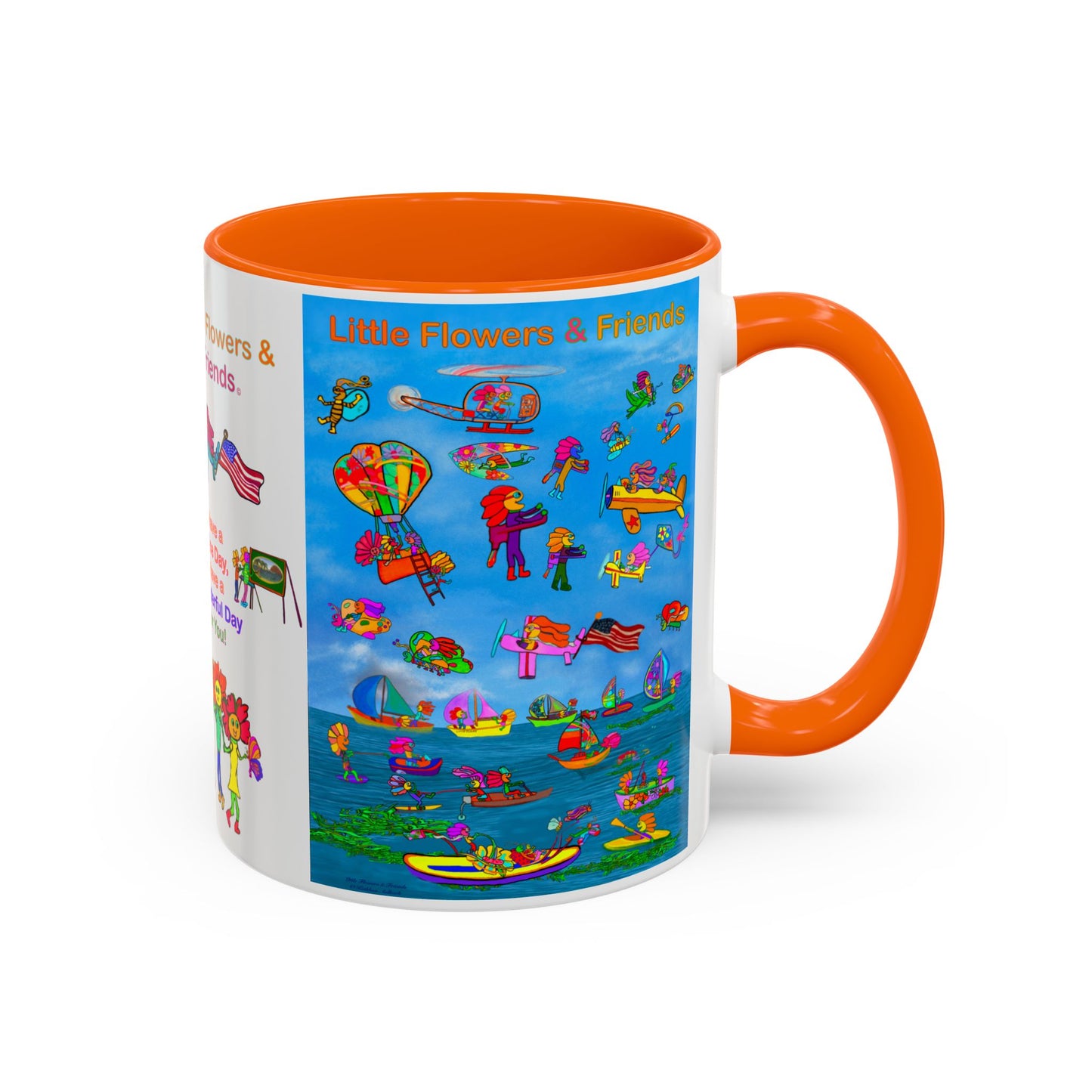 Whimsical Accent Coffee Mug - Enjoy a Wonderful Day with Little Flowers & Friends