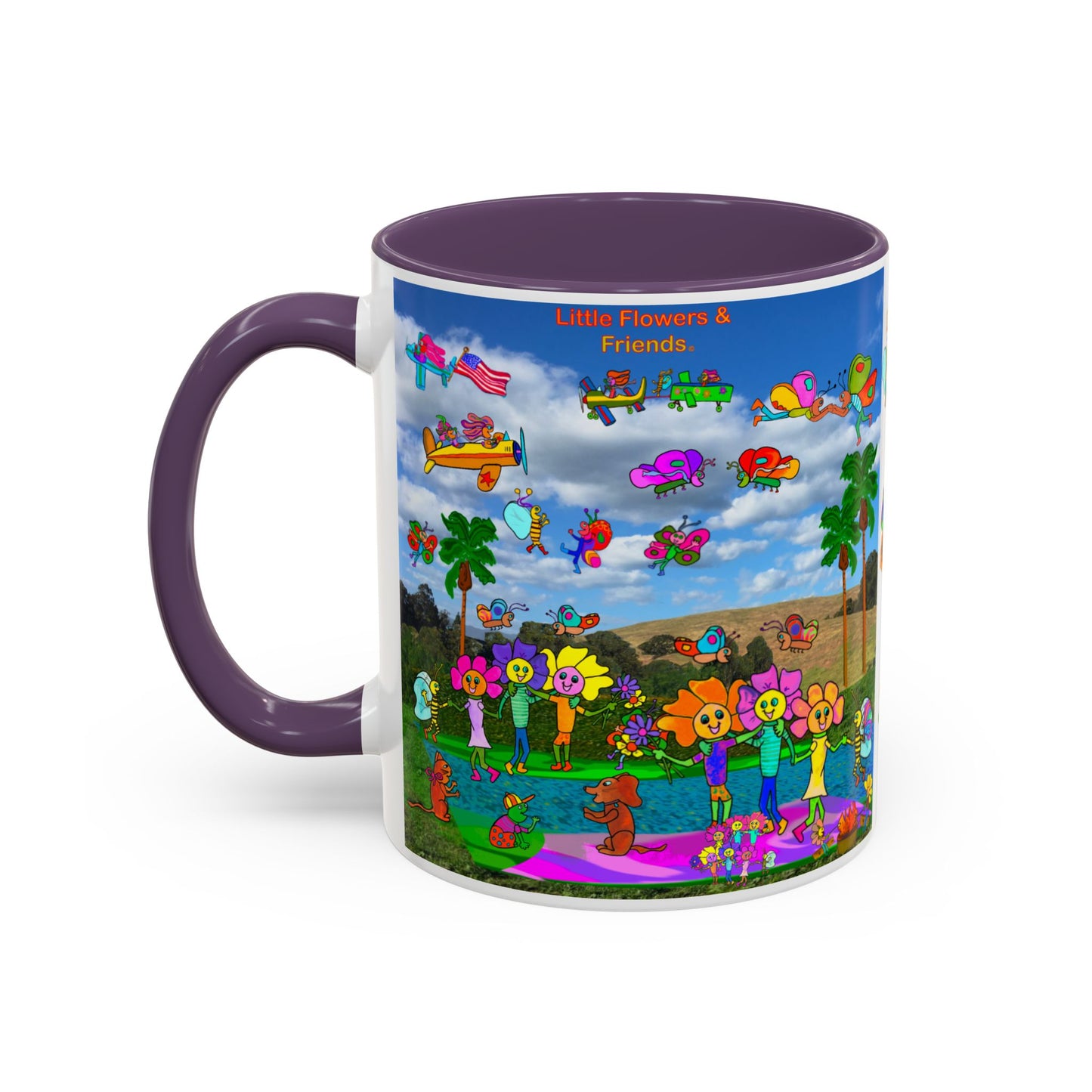 Whimsical Accent Coffee Mug - Enjoy a Wonderful Day with Little Flowers & Friends