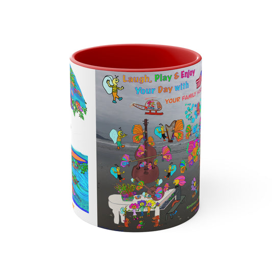 Accent Mug #P044, Beach Day, red, black and pink 11oz