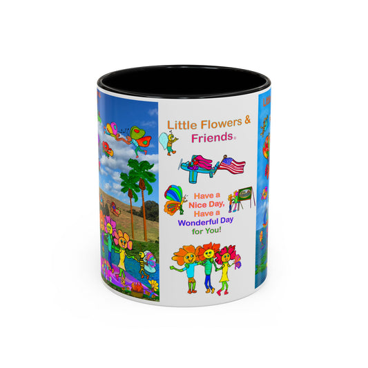 Whimsical Accent Coffee Mug - Enjoy a Wonderful Day with Little Flowers & Friends