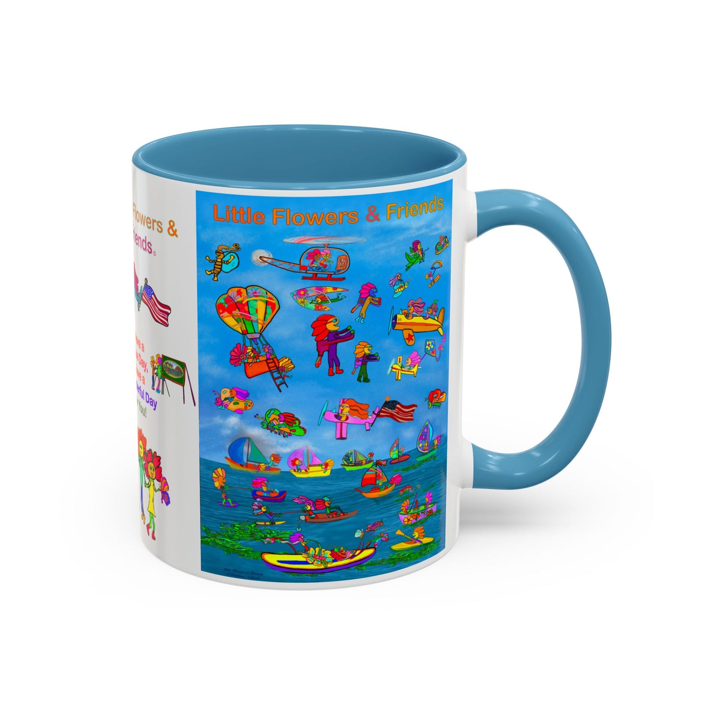 Whimsical Accent Coffee Mug - Enjoy a Wonderful Day with Little Flowers & Friends