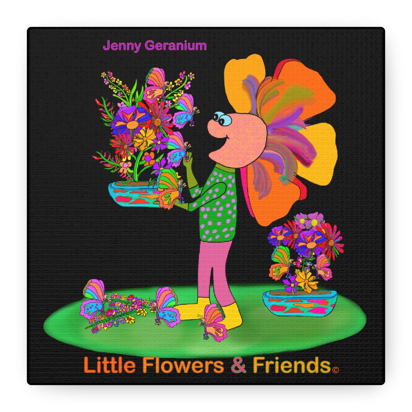 #002B) Jenny Geranium, Matte Canvas, Stretched, 1.25"