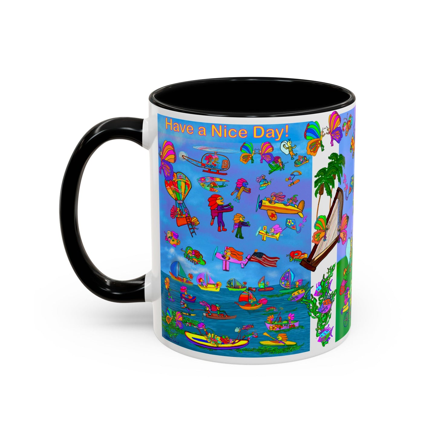 Accent Mug #P045, 11oz, Sunset red, black and pink 11oz