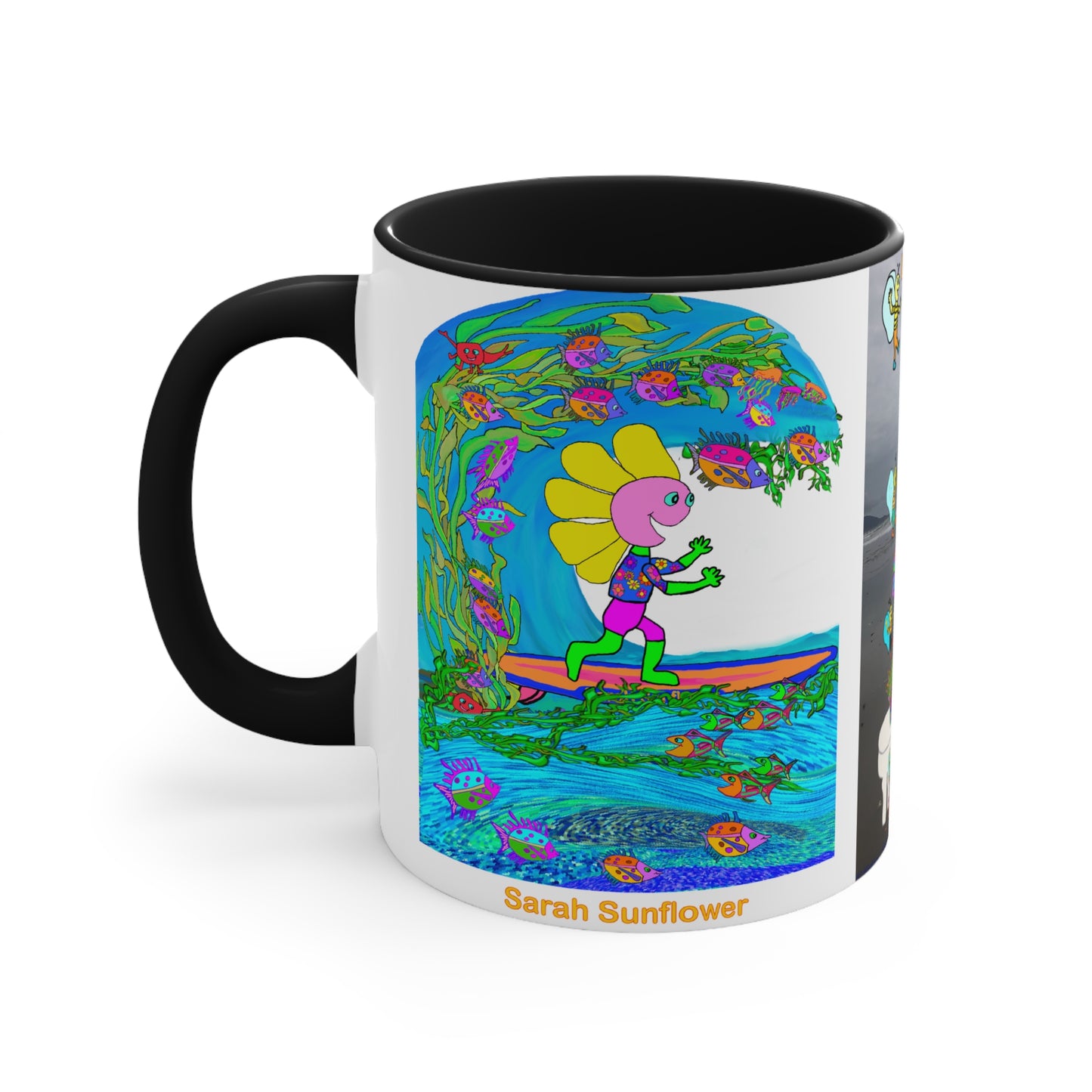 Accent Mug #P044, Beach Day, red, black and pink 11oz