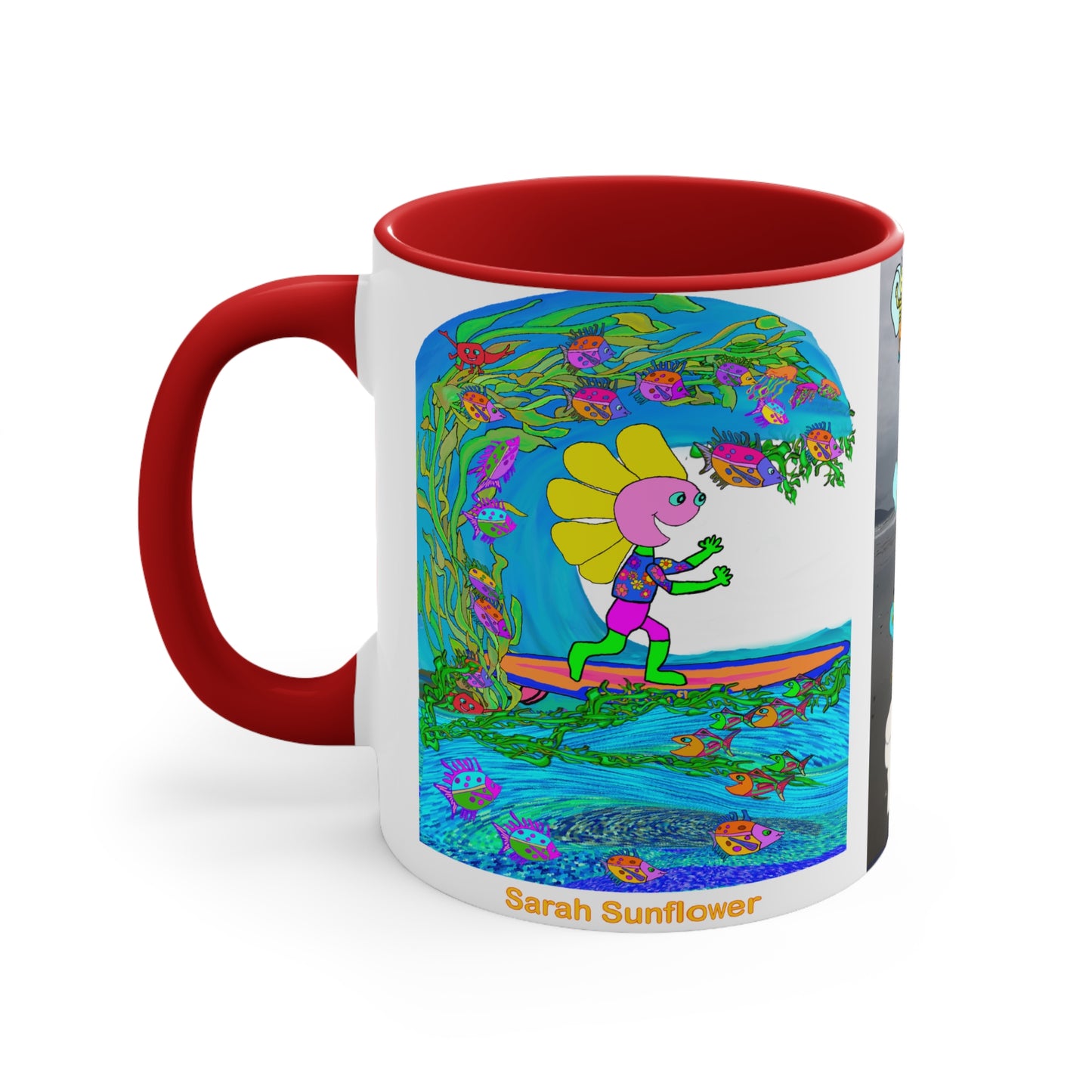 Accent Mug #P044, Beach Day, red, black and pink 11oz